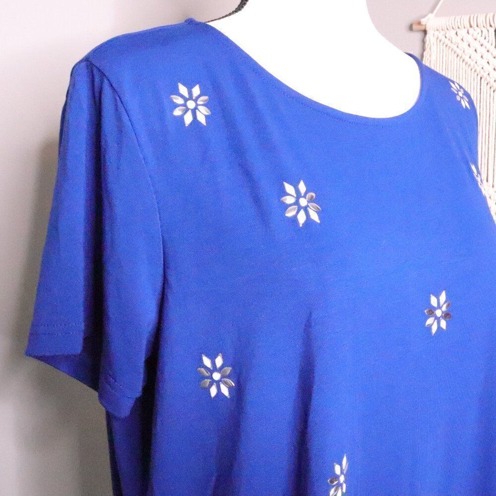 Ruby Rd. | Short Sleeve Top Floral Fringe Large - Picture 4 of 7